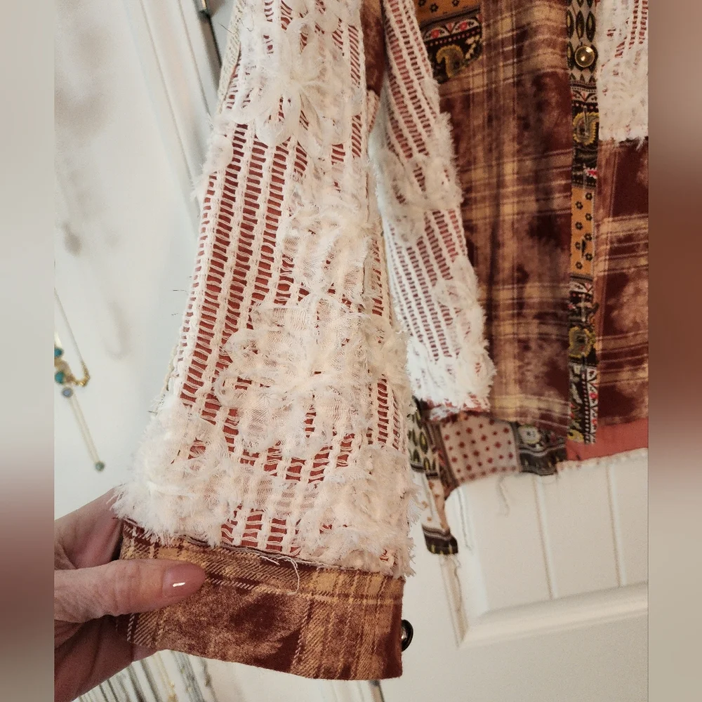 Women's Rust & White Patchwork Button-Front Jacket - Picture 5 of 13